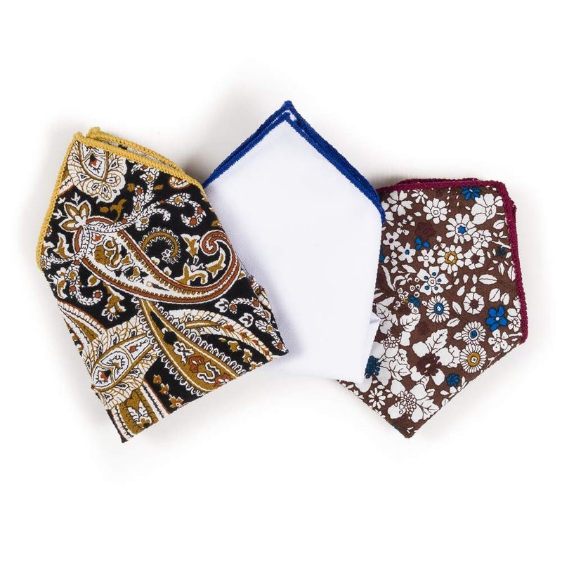MELIFLUOS DESIGNED IN SPAIN Pocket Square Handkerchief Hanky For Elegant Men Suit Tuxedo Wedding Party 3 PCS (PS01-5) - Image 1